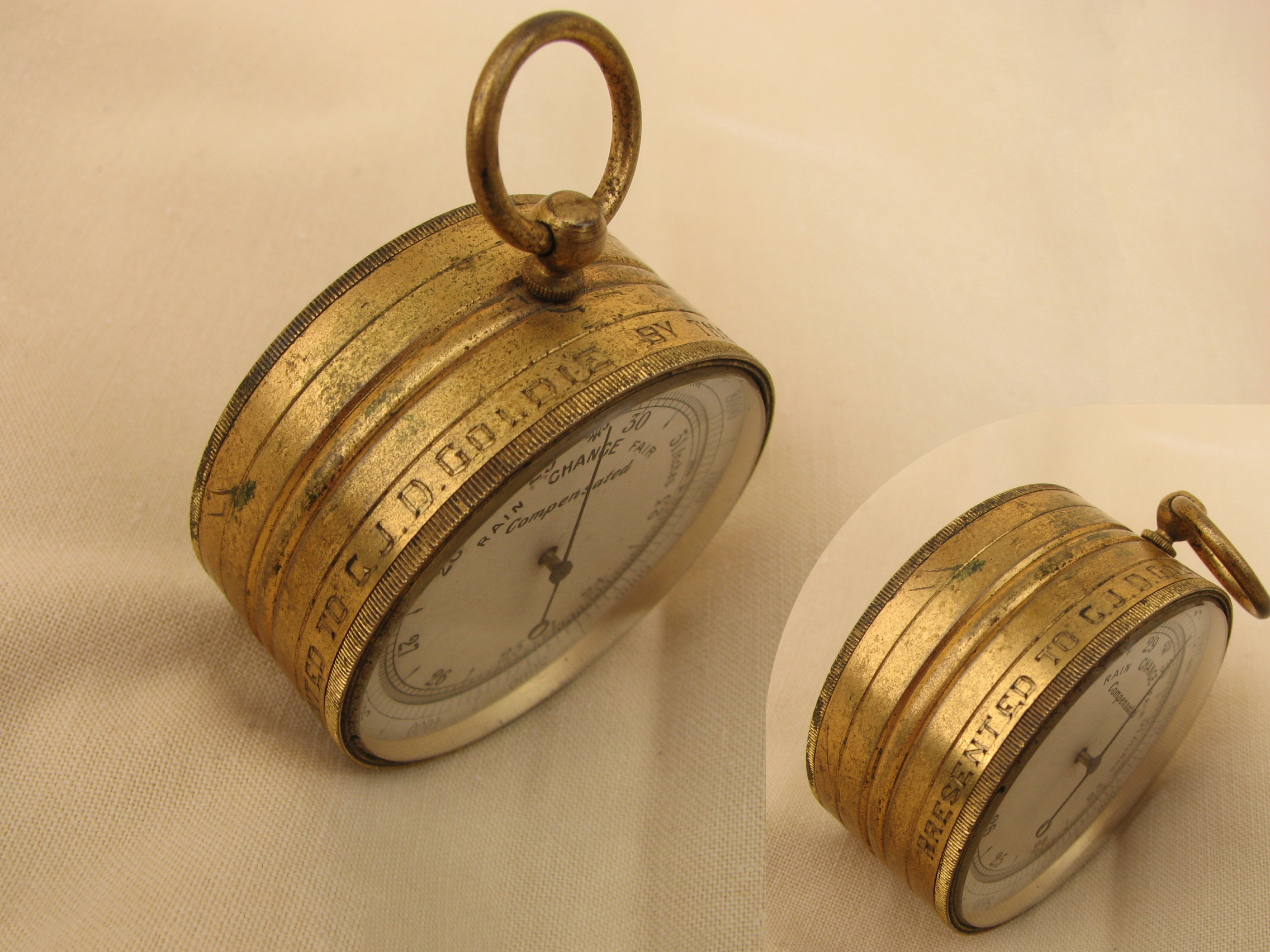 1903 University Boat Race pocket barometer from Cambridge crew to CJD Goldie
